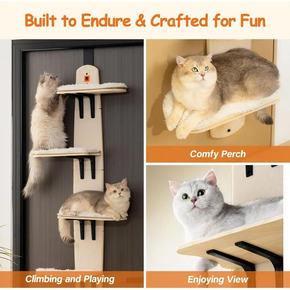 MEWOOFUN Cat Tree Door Mounted Cat Climber, Cat Shelves Cat Ladder with Removable Soft Mat, 4-Levels Over Door Cat Climber for I