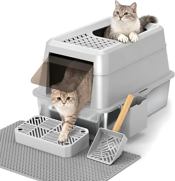 Extra Large Enclosed Metal Cat Litter Box with Lid for Large Cats, XL Covered Pet Waste Management Solution