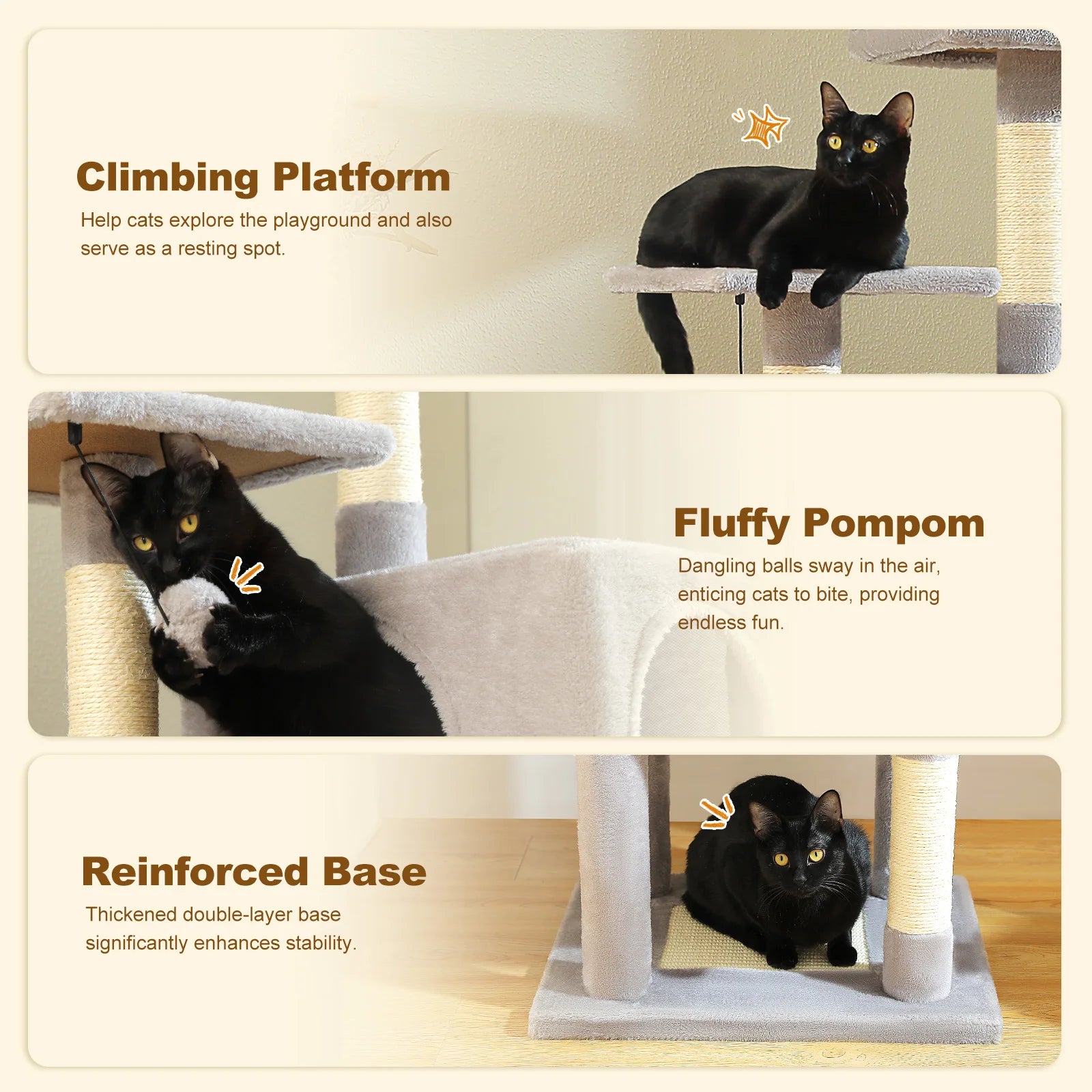 Multi-Level Cat Tree for Indoor Large Cat Tower with 2 Spacious Condos Scratching Posts Scratching Pad Cat Accessories Cat Toys