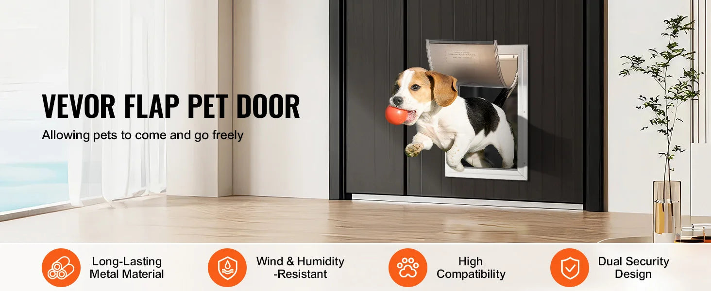 SucceBuy Pet Door Aluminum Frame with Lock and Flap System Weatherproof Doggy Door Easy to Install in Interior or Exterior Doors
