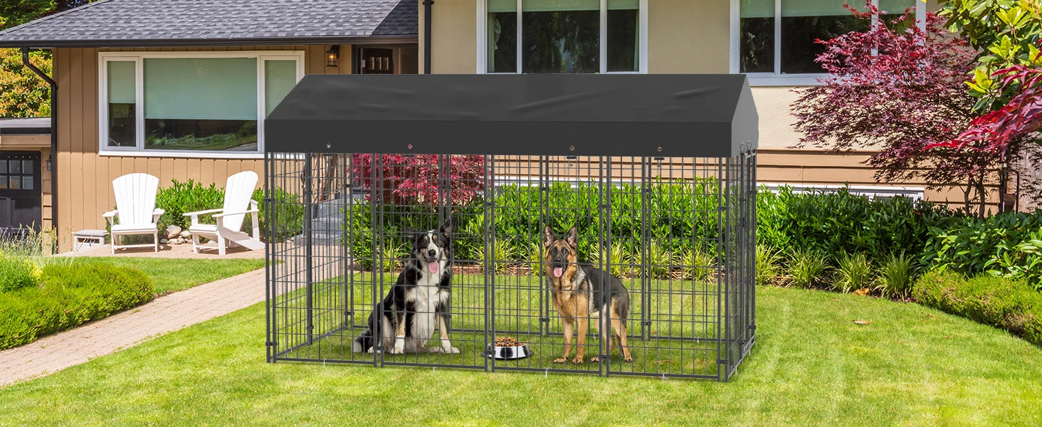 Heavy Duty Large Dog Kennel Pet Welded Metal Playpen Animal Cage with Roof Cover Pet Run Enclosure Playpen House Outdoor Indoor