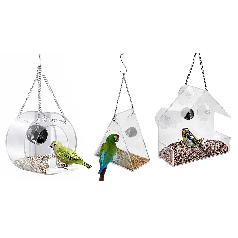 Smart Birds Hanging Feeder Transparent with Camera Home Pet Bird Feeder 1080P HD Easy Installation for Outdoor Garden