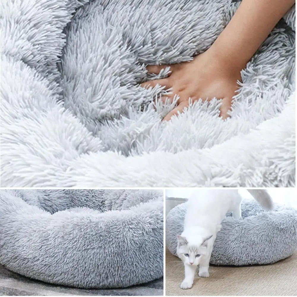 Round Dog Bed Soft Plush Pet Beds USB Heating Donut Round Beds for Dog Cat Comfortable House Pet Supplies Accessories