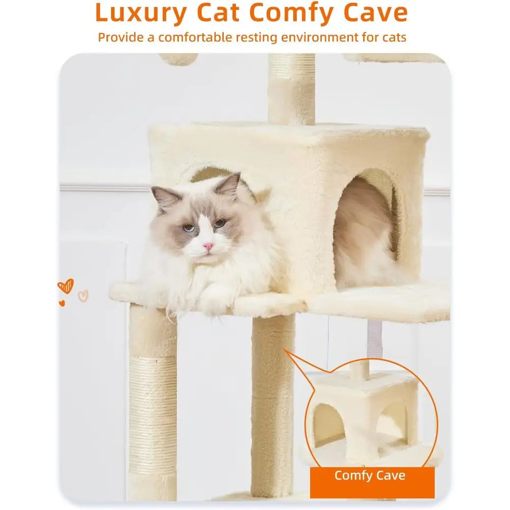 Taoqimiao Cat Tree, 68-Inch Cat Tree Cat Tower for Indoor Cats, Plush Multi-Level Cat Condo with 6 Scratching Posts, 2 Perches,