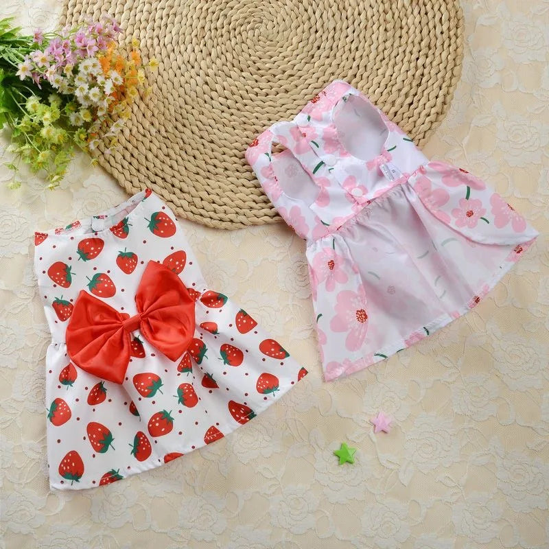 Fashion Cat Puppy Dresses with Bow for Small Dogs Cats Sphynx Chihuahua Fruit Flower Print Pet Clothes ropa para gatos sukienki