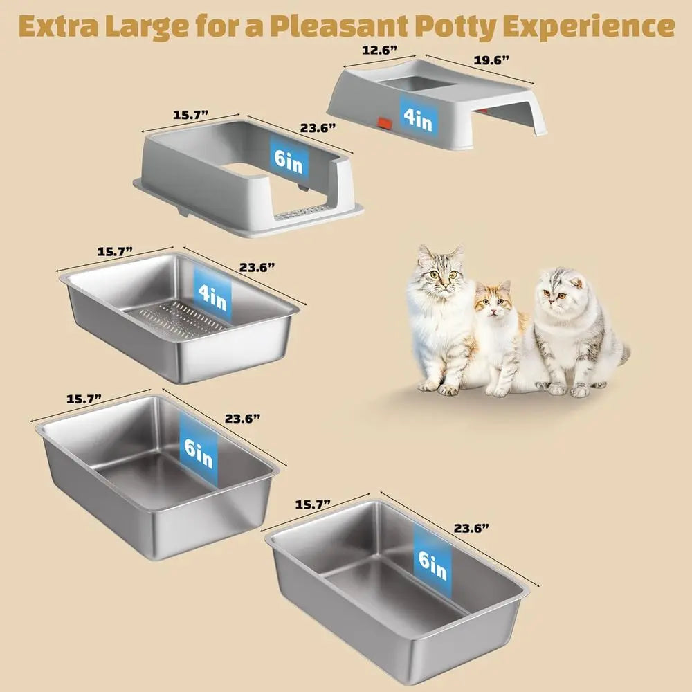 Extra Large Grey Enclosed Cat Litter Box for Pine Pellets and Clay, Odor-Free, Easy Maintenance, Leak-Proof Sifting Design