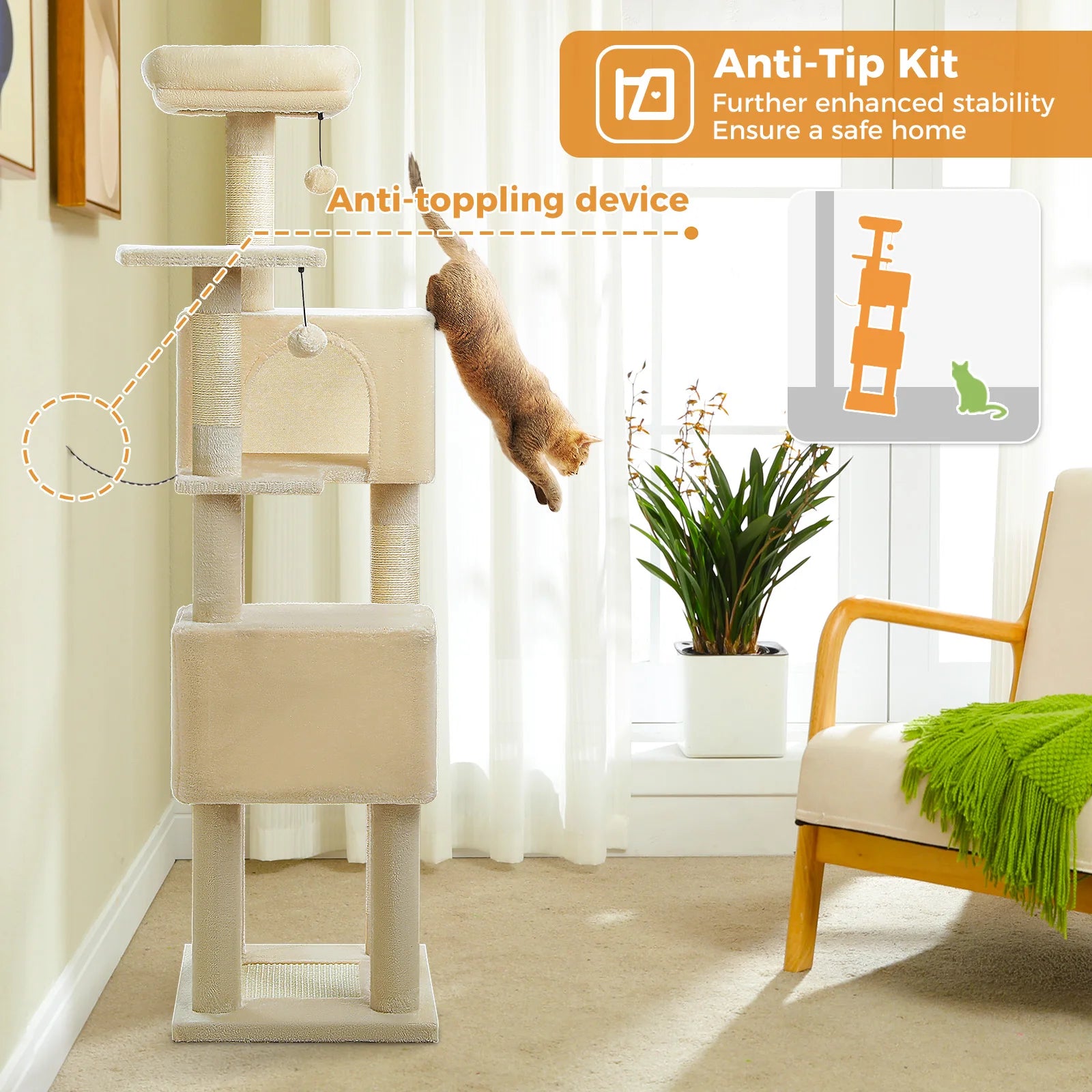 Multi-Level Cat Tree for Indoor Large Cat Tower with 2 Spacious Condos Scratching Posts Scratching Pad Cat Accessories Cat Toys