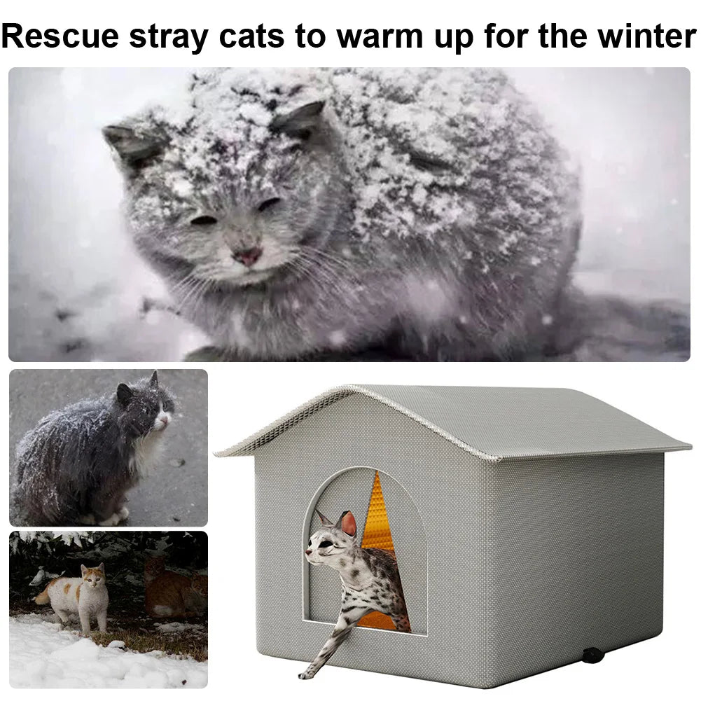 Stray Cat's House Waterproof Outdoor Feral Cats House Enclosed Pet Tent Cold Resistant Pet House Winter Warm for Winter Tent Bed