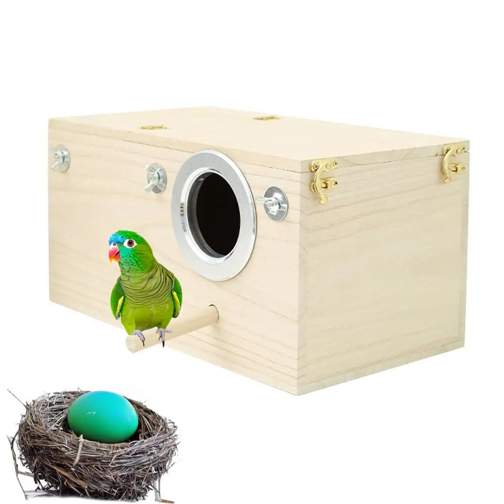 Wood Bird House Nest Birds Breeding Box With Perch Stand Spring Bird Parrot Breeding Decorative Cages Pet Accessories