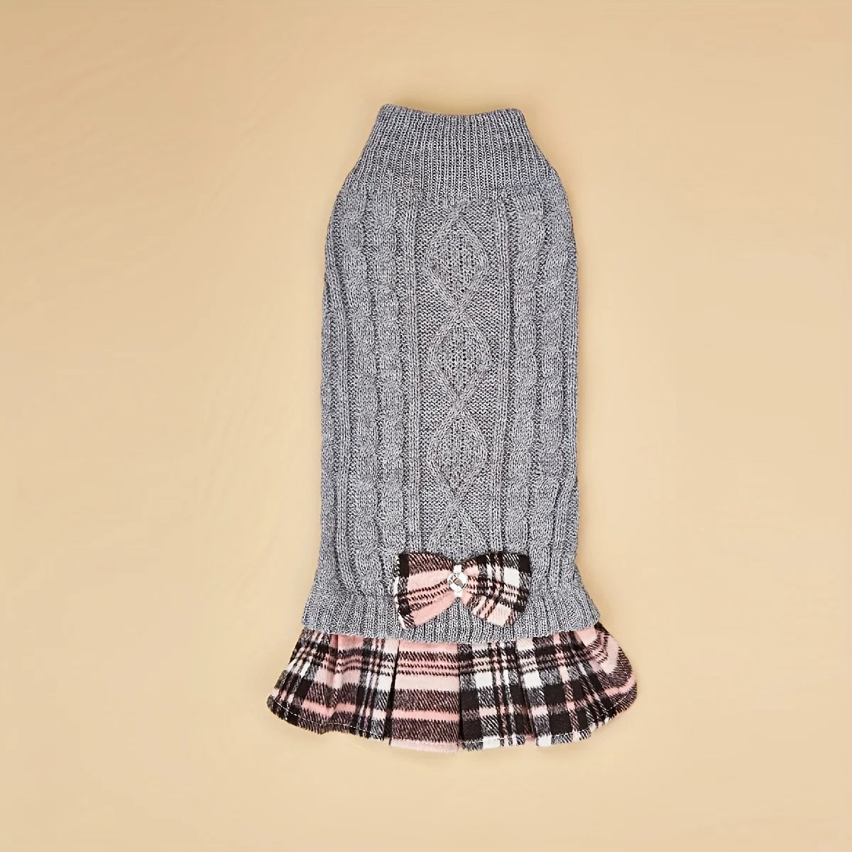 Dog Sweater Dress for Small Dogs with Bowtie Turtleneck Knitted Dog Dress Pet Dog Winter Clothes Warm Sweater for Yorkies Chihua