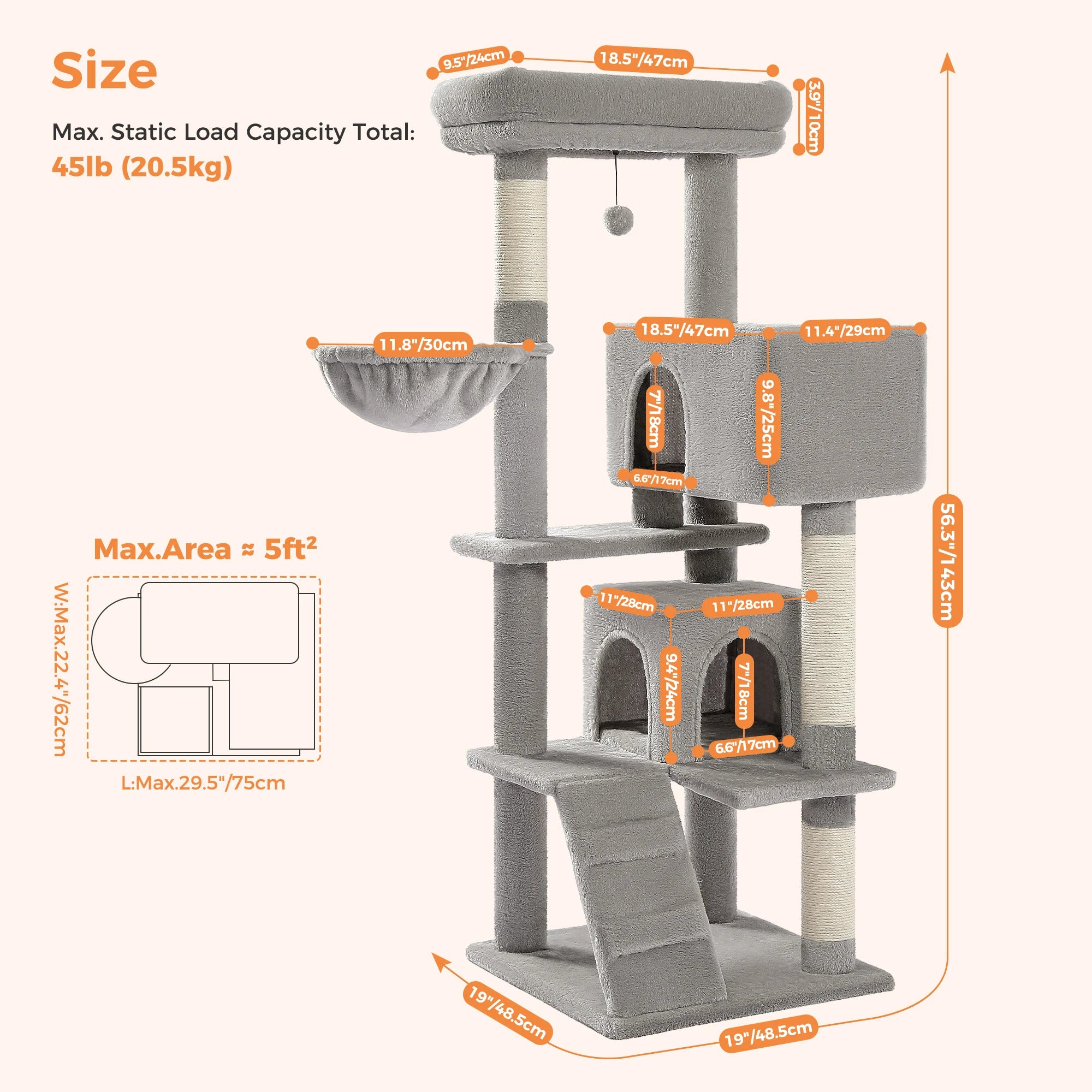 Cat Tree with Toy Cat Tower condo for Indoor Cats Cat House with Padded Plush Perch Cozy Hammock and Sisal Scratching Posts