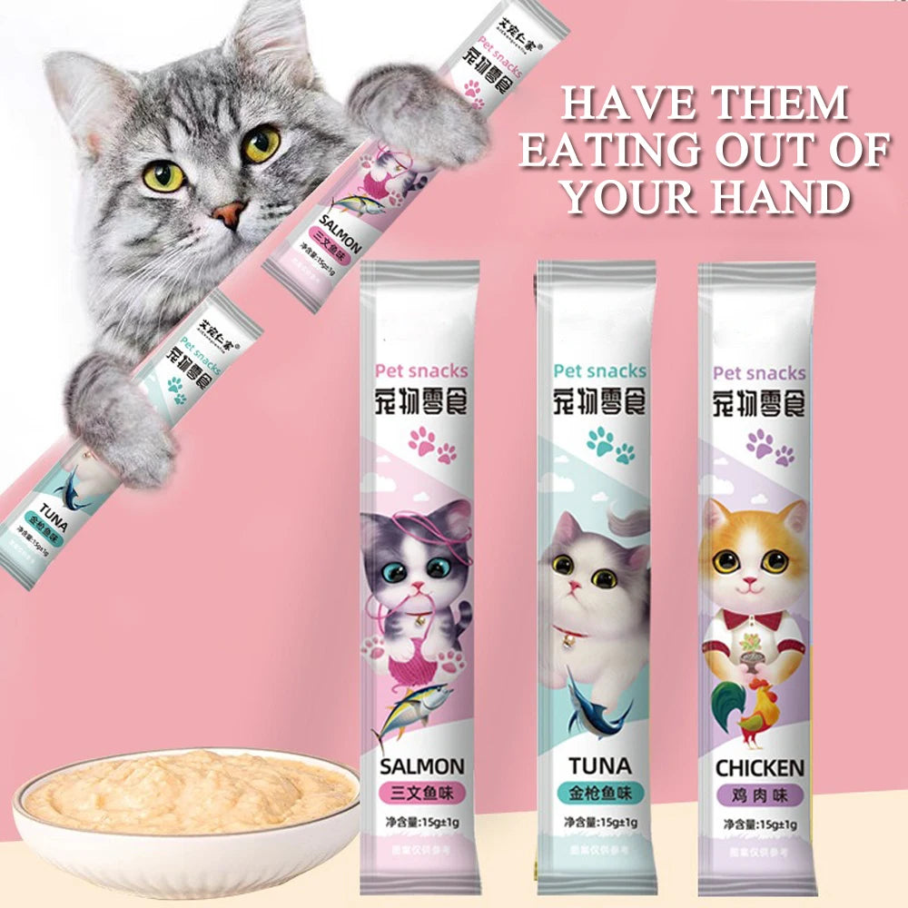 Cat Treats, Lickable, Squeezable Creamy Puree Cat Treat, 0.5 Ounces Each Tube, Salmon Flavor