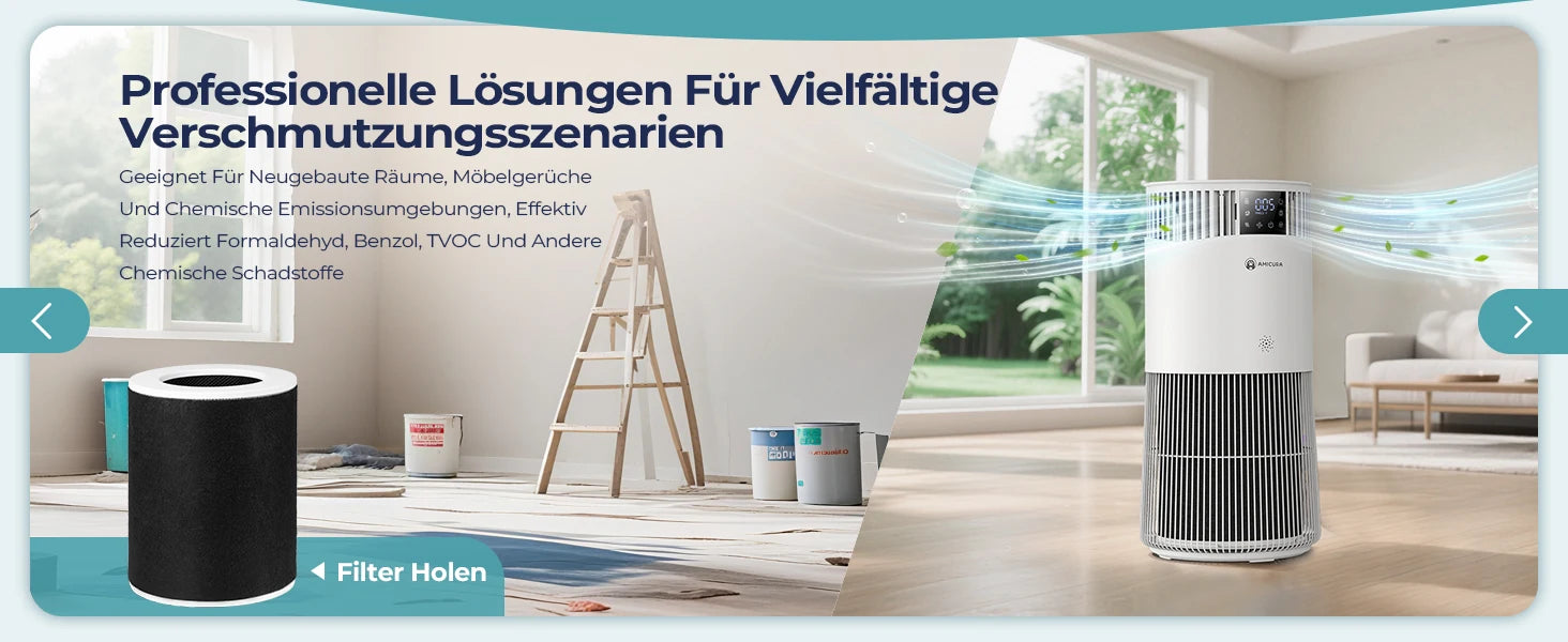 Amicura P2 Air Purifier for Pet Allergy Sufferers 843 m³/h Pet Hair Removal 450 CADR 99% Odour Neutralisation H13 Filter Against