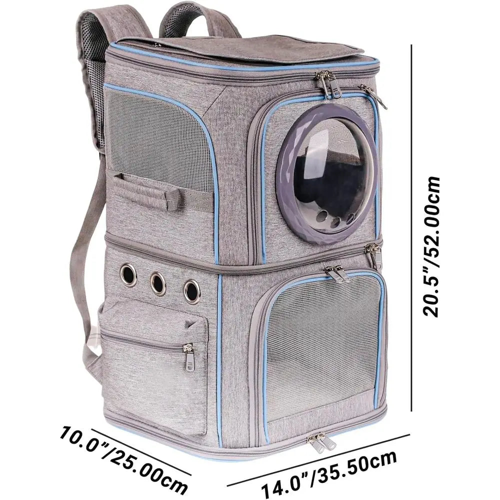 Dual-Compartment Pet Backpack for Cats or Dogs - Travel and Hiking Carrier with Clear Bubble Dome