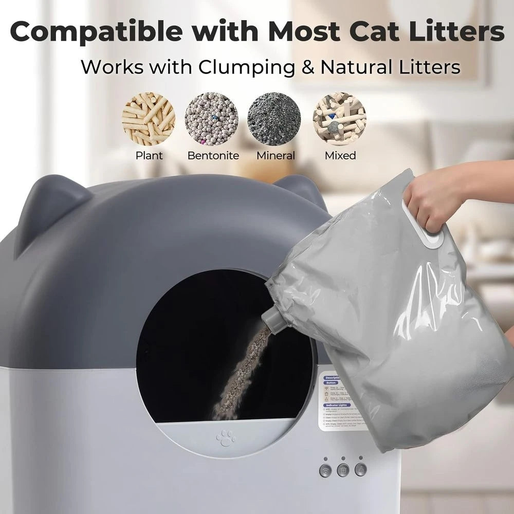 Smart Extra Large Litter Box for Multiple Cats with App Control, Quiet Operation, Safety Sensors, Anti-Track Mat, and Odor Contr