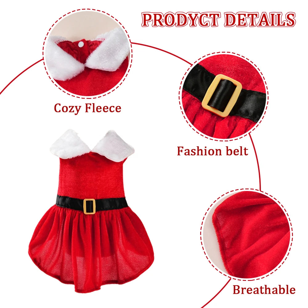Cute Pet Dresses Christmas Festival Party Costume For Small Dogs Cats Red Princess Skirt Gifts Yorkshire French bulldog Clothes