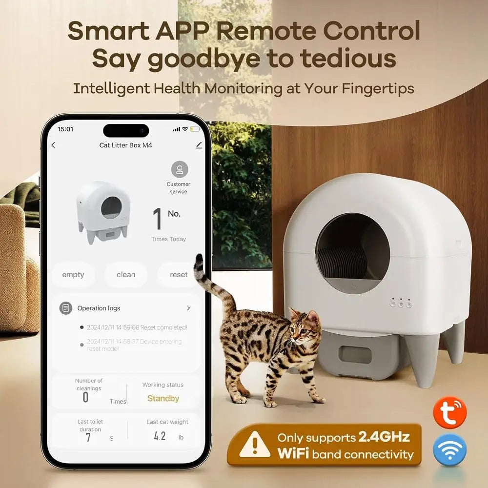 Smart Self-Cleaning Litter Box for Multiple Cats with App Control, Large Capacity, Safety Sensors, Removable Washable Liner,