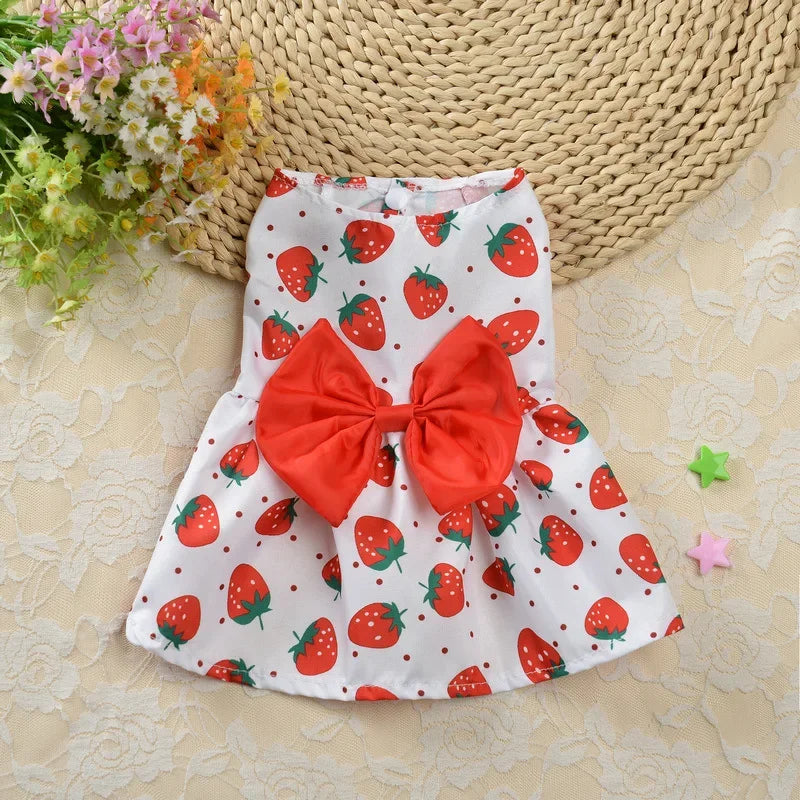 Fashion Cat Puppy Dresses with Bow for Small Dogs Cats Sphynx Chihuahua Fruit Flower Print Pet Clothes ropa para gatos sukienki