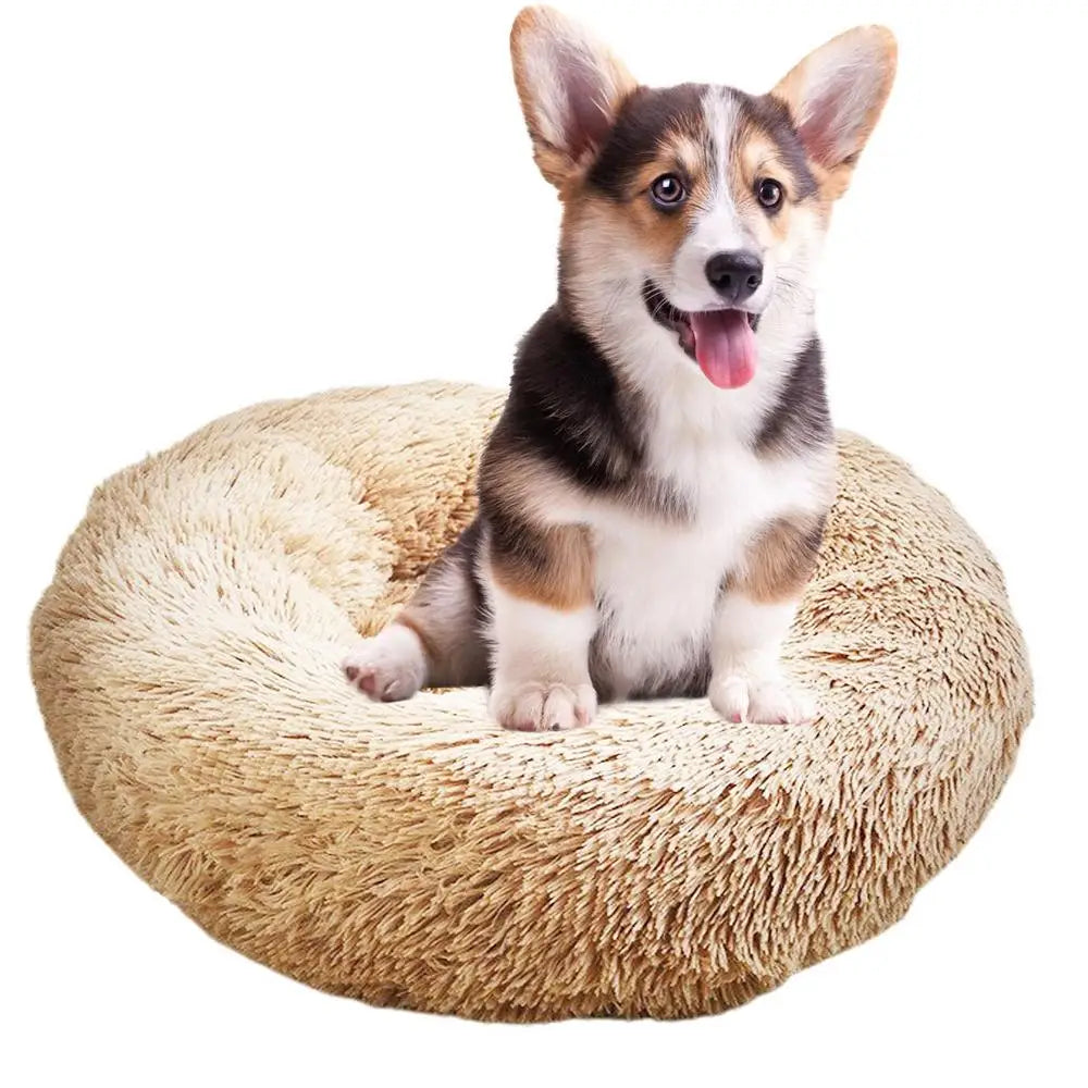 Round Dog Bed Soft Plush Pet Beds USB Heating Donut Round Beds for Dog Cat Comfortable House Pet Supplies Accessories