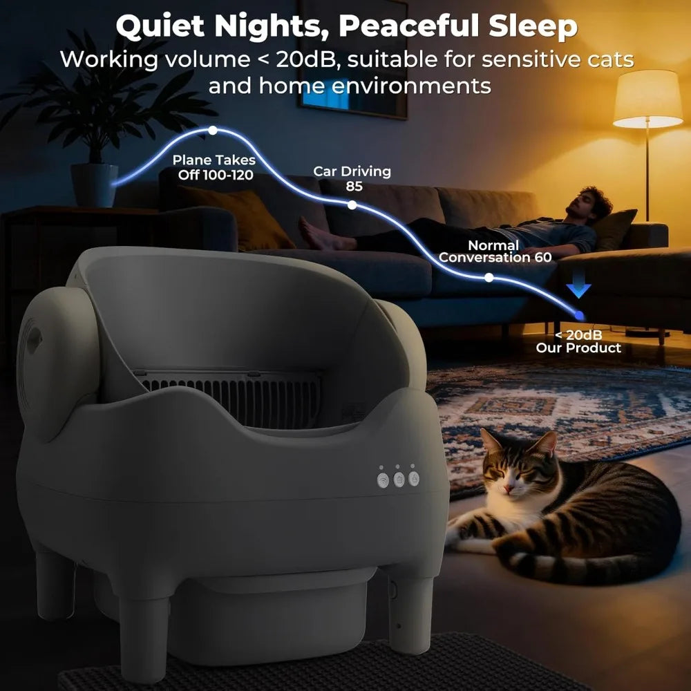 Self Cleaning Litter Box, Automatic Cat Litter Box with APP Control, Odor-Free Waste Disposal Includes Trash Bags, Large Waste,C