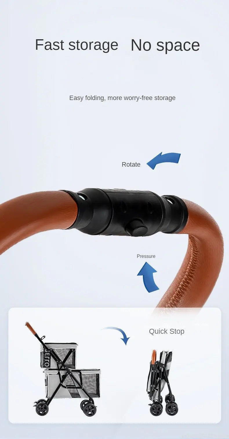 New Pet Stroller Double Layer Suitable for Two Pet Cats Dogs Foldable Cart Breathable Dog Stroller Pet Trolley carry on case