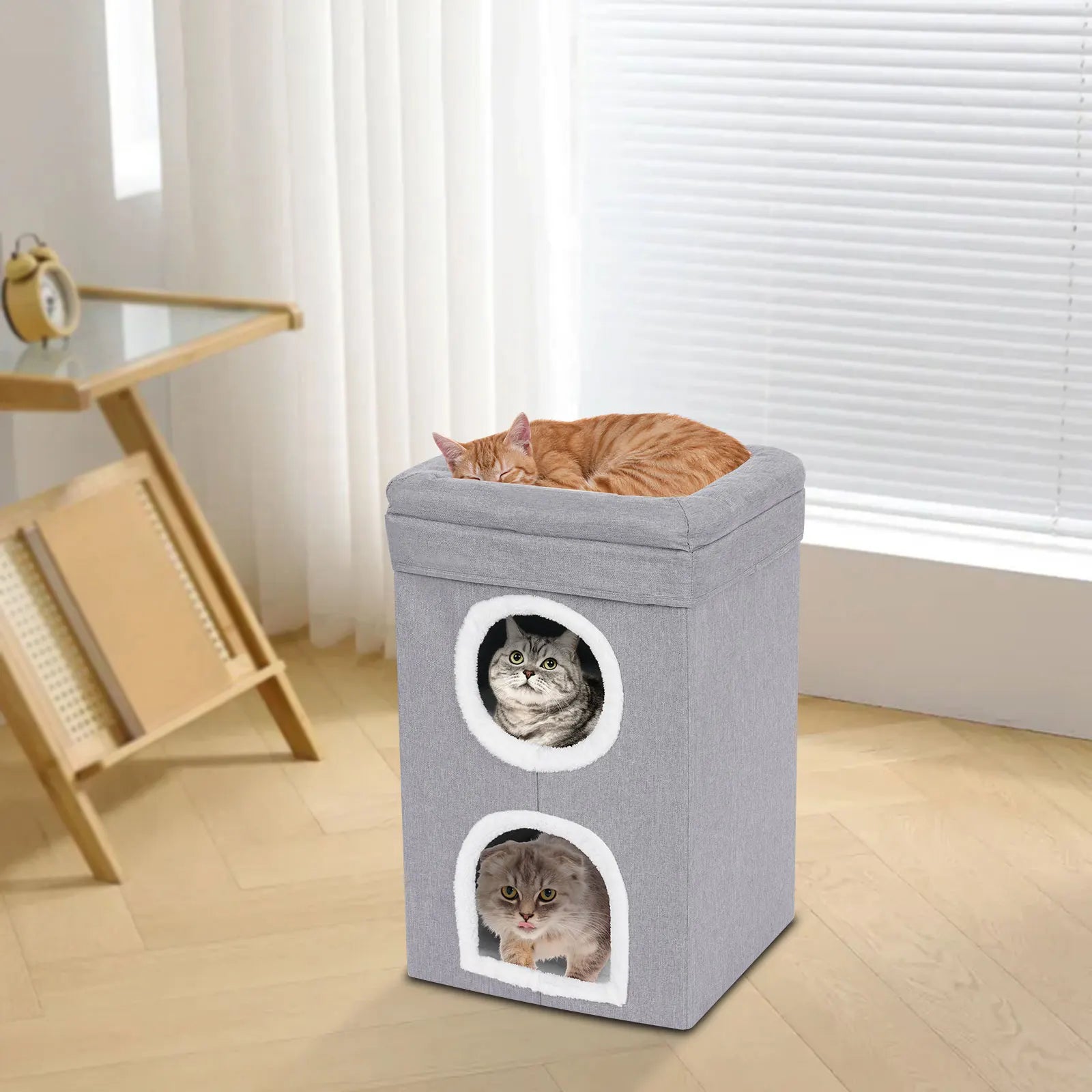 Cat House, Indoor Cat Bed, Cute Modern Cat Apartment, Folding Cat Nest - Grey，for Home Use, Pet Shop