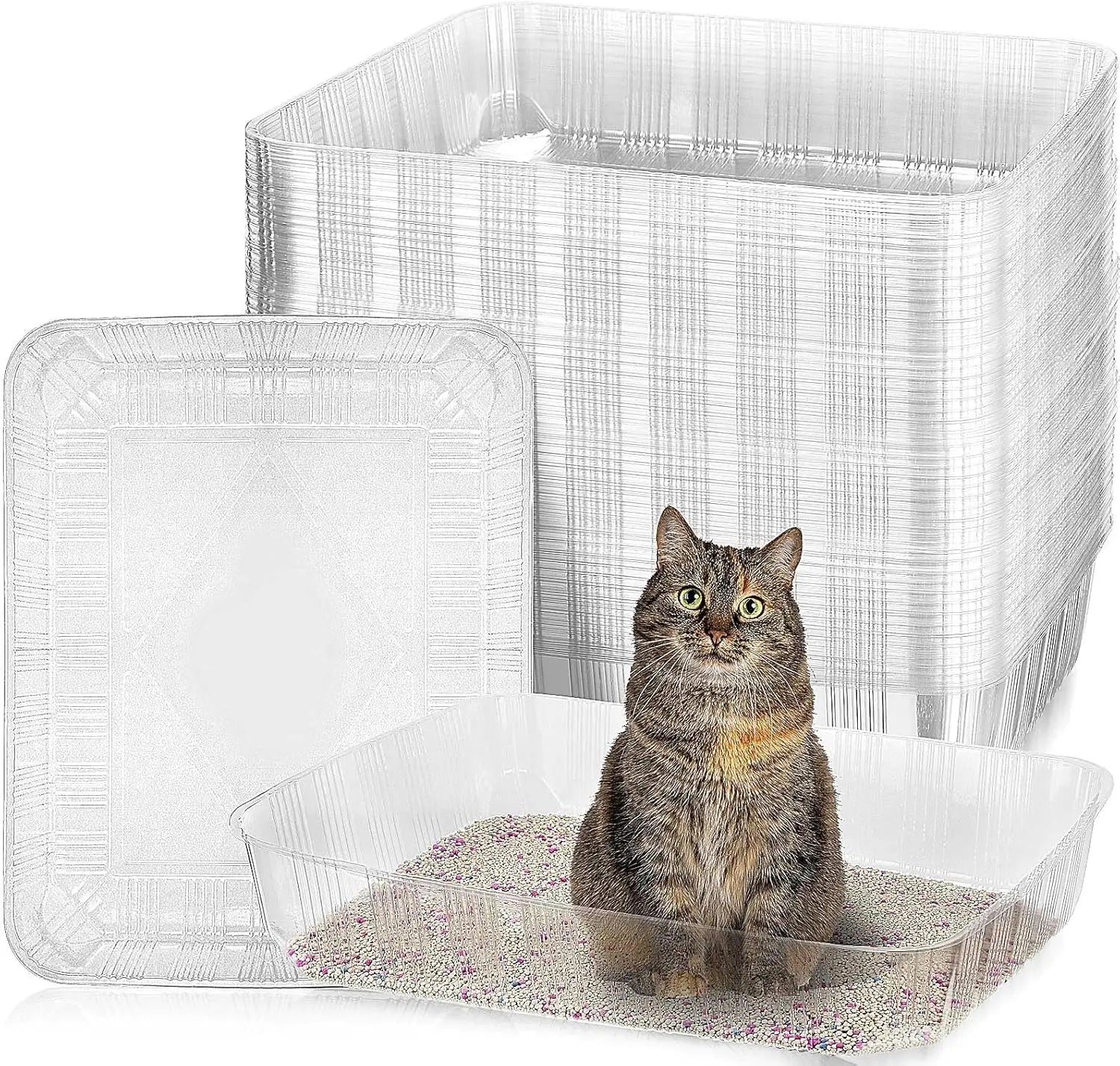 50 Pack Disposable Cat Litter Box, 19.69 x 15.75 x 3.94 Inch, Portable Clear Tray for Indoor Home Travel