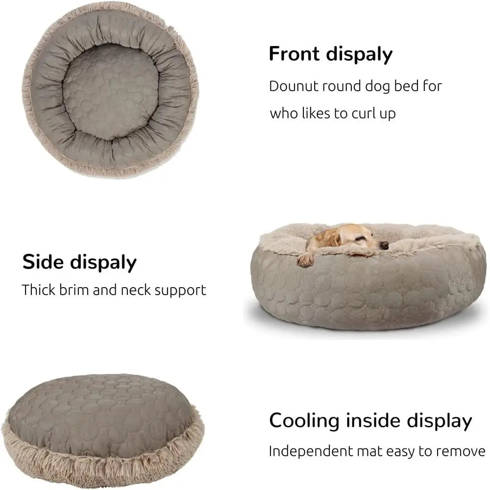 Orthopedic Round X-Large Dog Bed, 30x24x16in, Taupe, Cooling & Warming, Hypoallergenic Polyester for Medium to Large Dogs and Ca