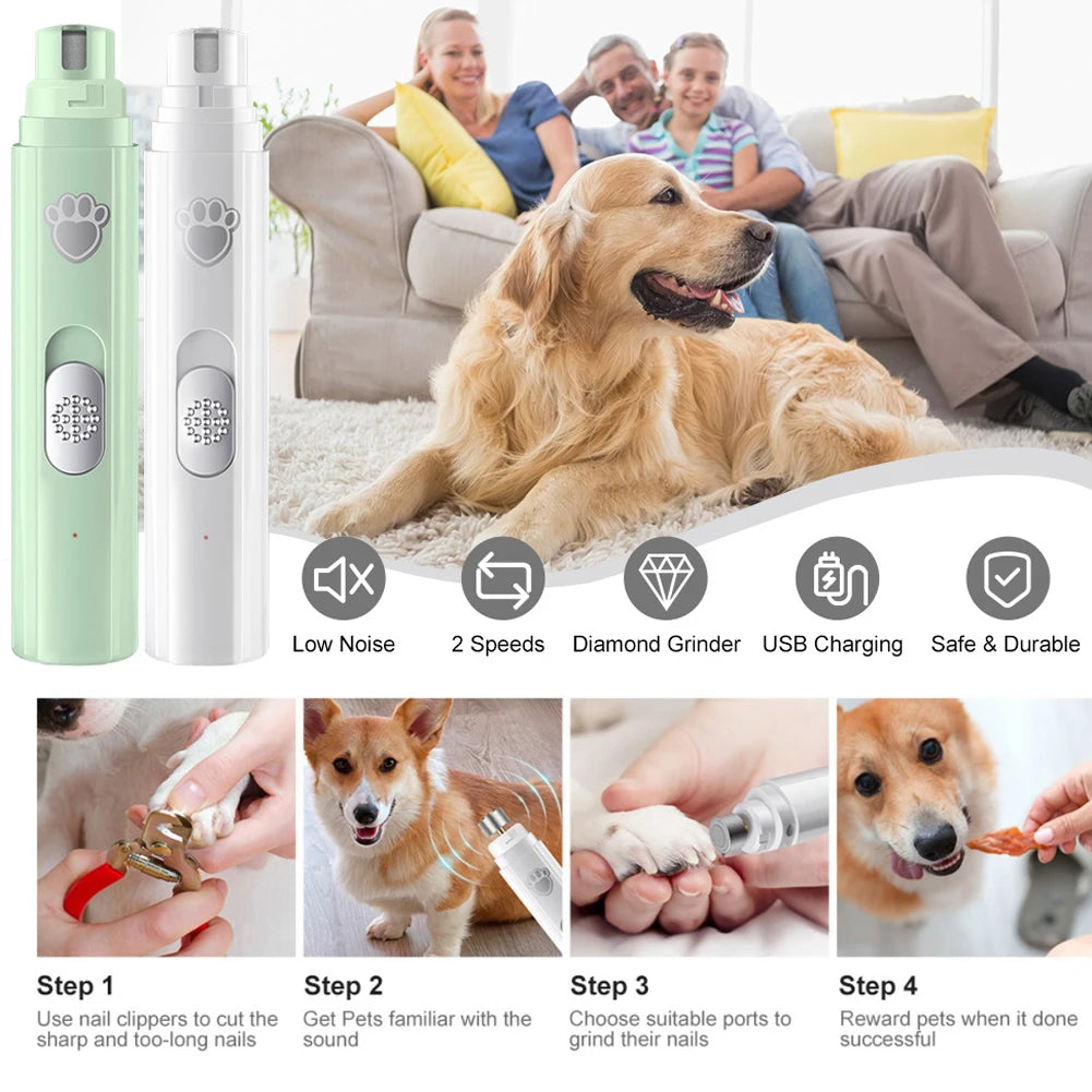 Electric Dog Nail Grinder Painless LED Light Pet Nail Clipper with Polisher Wheel 2-Speed Paws Nail Cutter for Pet Paws Grooming