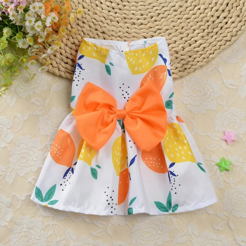 Fashion Cat Puppy Dresses with Bow for Small Dogs Cats Sphynx Chihuahua Fruit Flower Print Pet Clothes ropa para gatos sukienki