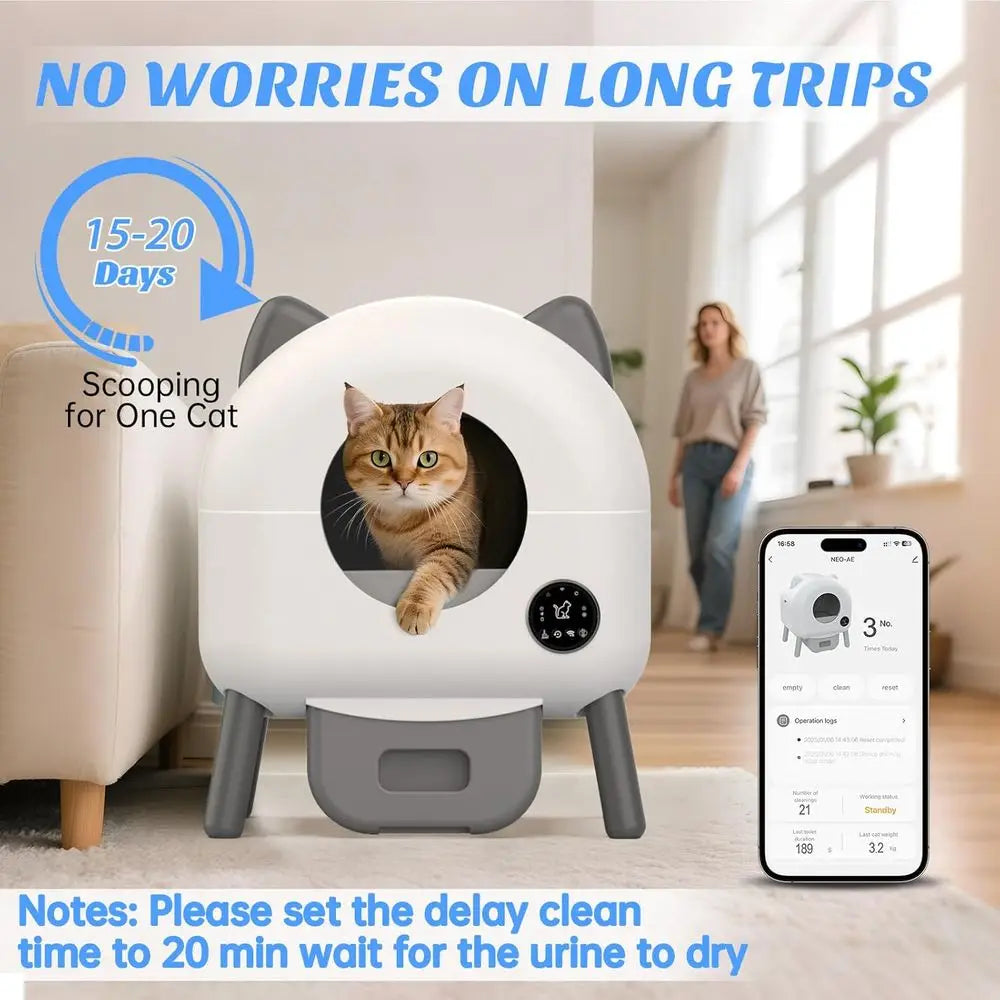 Self-Cleaning Litter Box, Automatic Cat Litter Box Robot with APP Control and Safety Protection for Multiple Cats