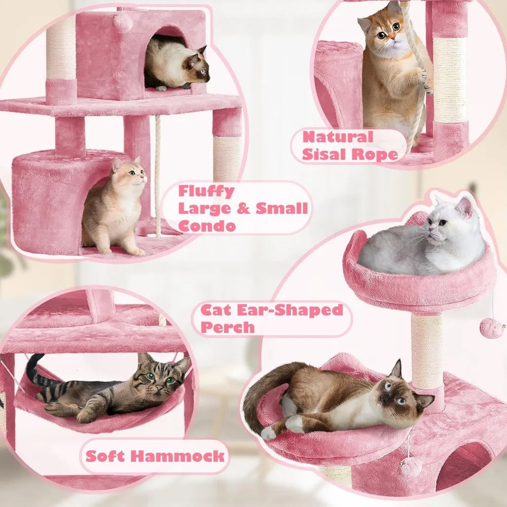 Luxury 62.5 Inch Cat Tree Tower with Platforms, Hammock, and Scratching Posts - Ideal Playhouse for Kittens and Cats