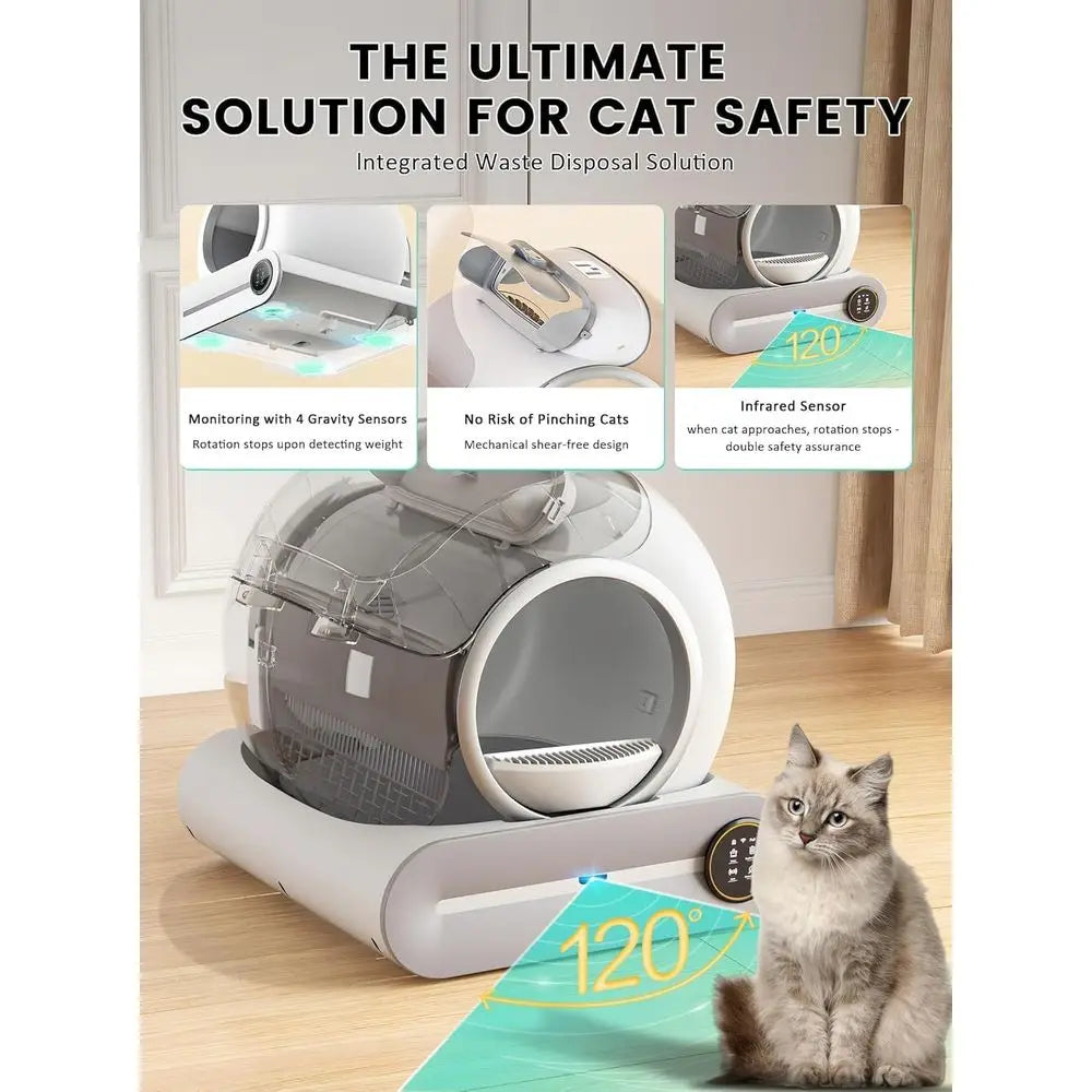 Smart Self-Cleaning Litter Box for Multiple Cats, 74L Capacity, Negative Ion Sterilization, App-Controlled with 3 Litter Bags
