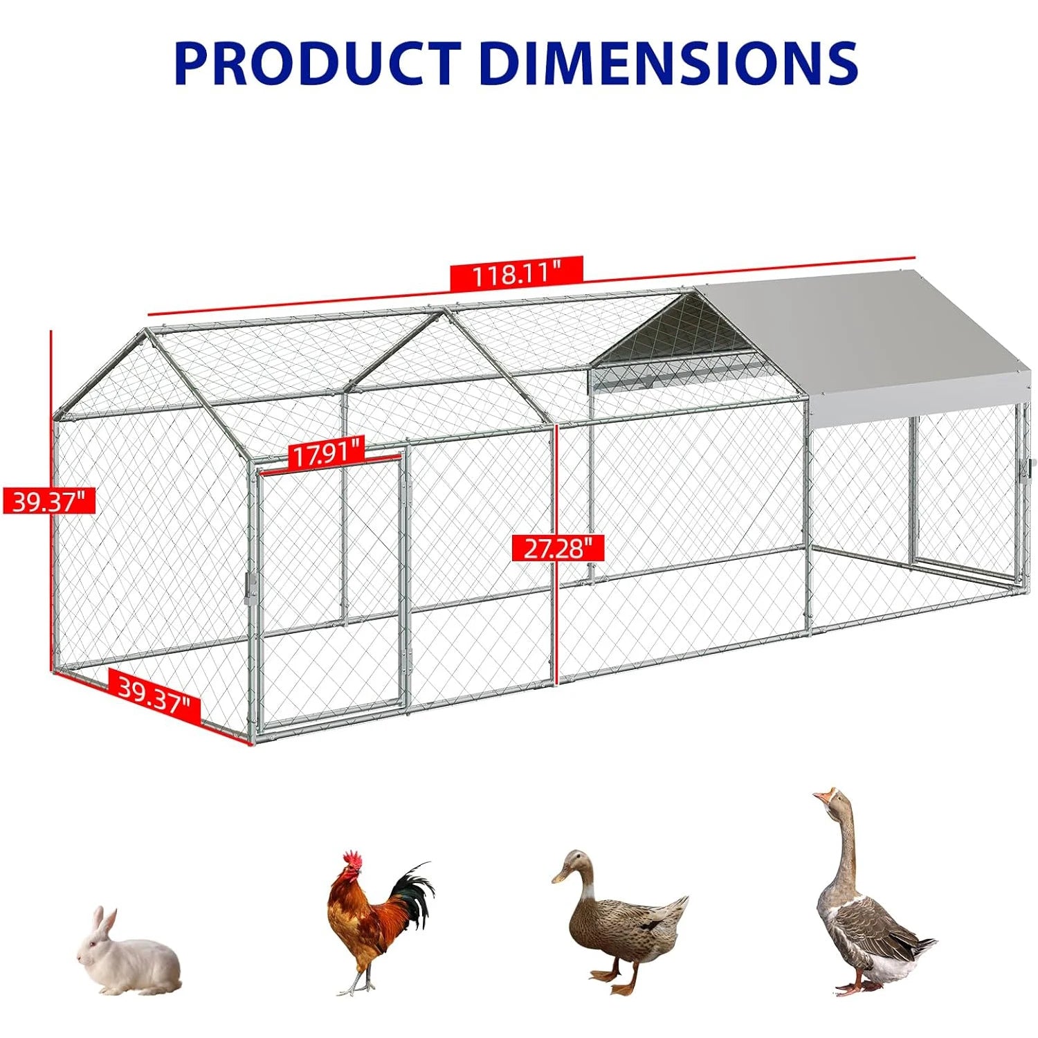 120"x40"x40" Large Walk-in Metal Chicken Coop with Waterproof Anti-UV Cover Outdoor Chicken Run for Chickens Ducks Rabbits Geese