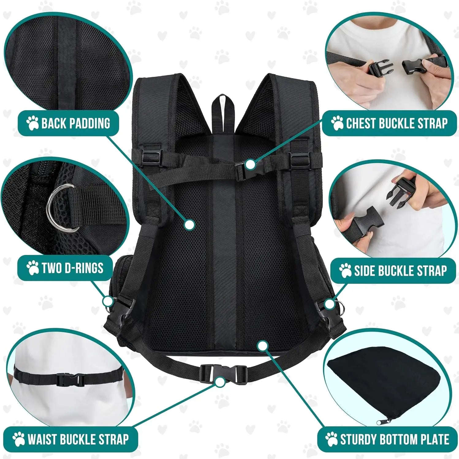 Dog Front Carrier Backpack, Adjustable Ventilated Chest Pack for Small Dogs & Cats, Up to 14 lbs, Black