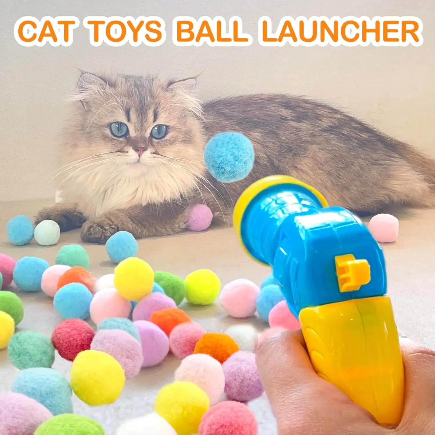 31Pcs Cat Ball Launcher Toy with Fuzzy Balls for Interactive Play, Fun Indoor Cat Toys