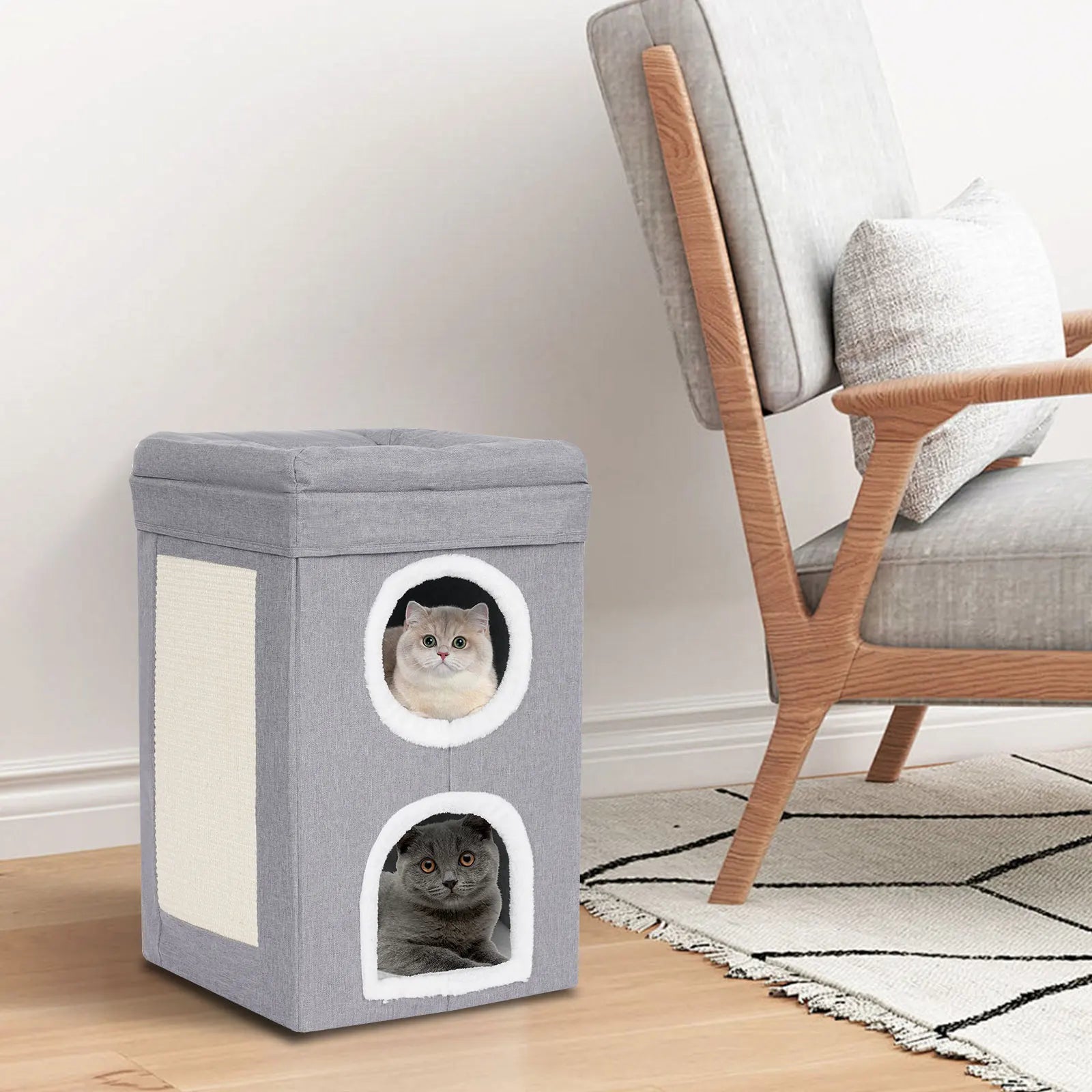 Cat House, Indoor Cat Bed, Cute Modern Cat Apartment, Folding Cat Nest - Grey，for Home Use, Pet Shop