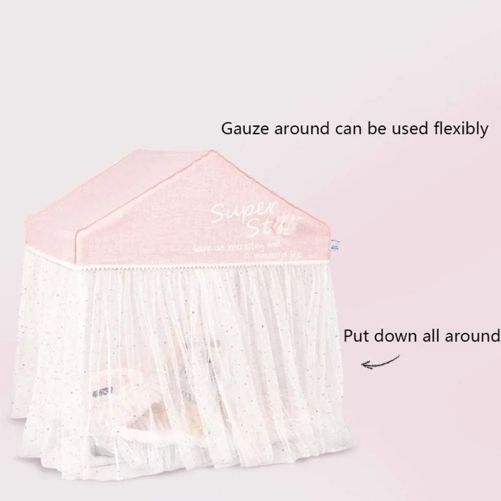 Cute Princess-Style Pet Bed with Soft Winter Warmth, Ideal for Cats and Dogs, Complete with Gauze Curtain and Comfortable Nest f