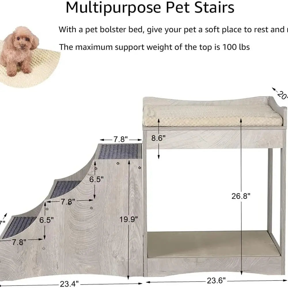 Pet Bunk Bed with Removable Step for Dogs and Cats, Multi-Level Bed Window Perch Seat Platform with Cushion and Cat Scratch Pad,