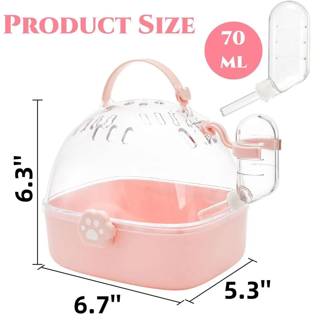 Hamster Carrier Cage, Portable Small Animal Carrier Cage with Water Bottle, Guinea Pig Outgoing Cage Hamster Travel Carry Case f