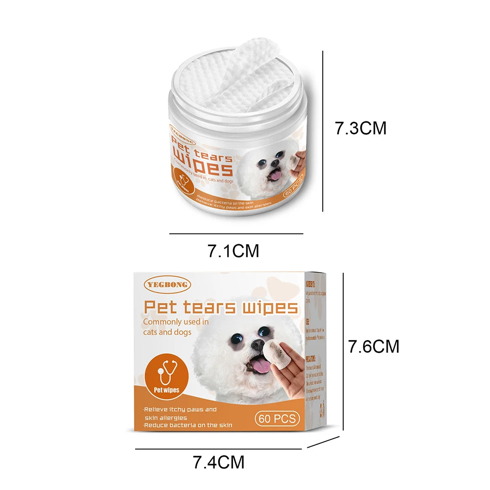 60pcs/set Wet Wipes Universal Disposable Non-woven Cleaning Wipes Ear Stain Remover Dog Cat Wipes Grooming Tools Pet Accessories