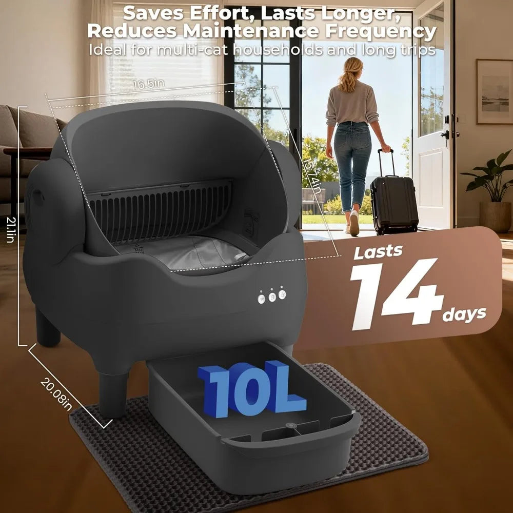 Self Cleaning Litter Box, Automatic Cat Litter Box with APP Control, Odor-Free Waste Disposal Includes Trash Bags, Large Waste,C