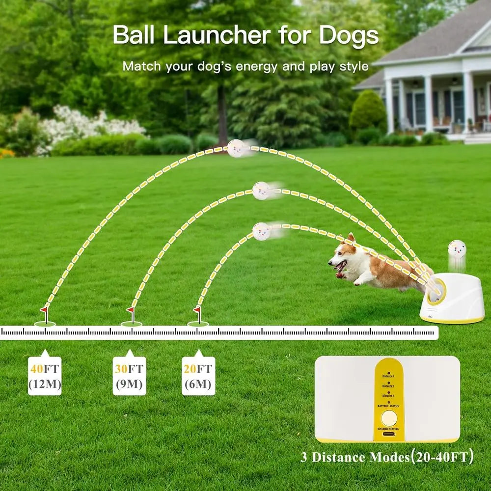 Automatic Tennis Ball Launcher for Dogs - 6-Ball Interactive Toy, Ideal for Small/Medium Breeds, Yellow
