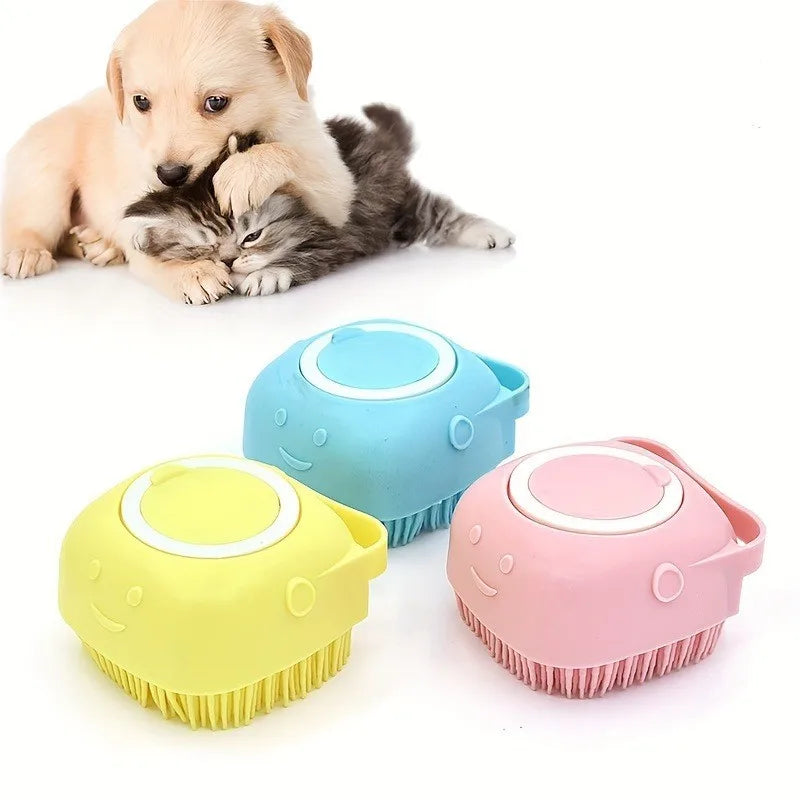 Pet Bathing Brush  - Silicone Massage Scrubber for Cats & Dogs, Gentle Lather Maker, Waterproof & Easy Clean (Blue/Green)