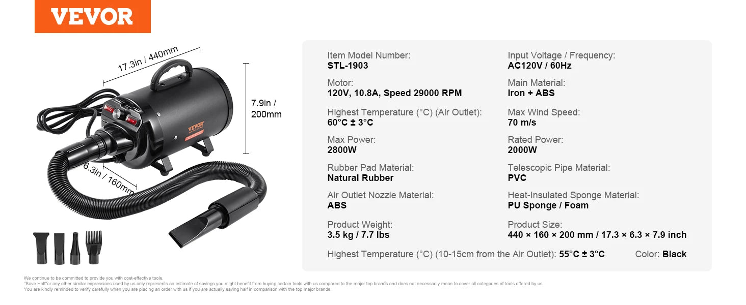 SucceBuy Dog Dryer, 2000W/2.7HP Dog Blow Dryer, Pet Grooming Dryer with Adjustable Speed and Temperature Control, Pet Hair Dryer