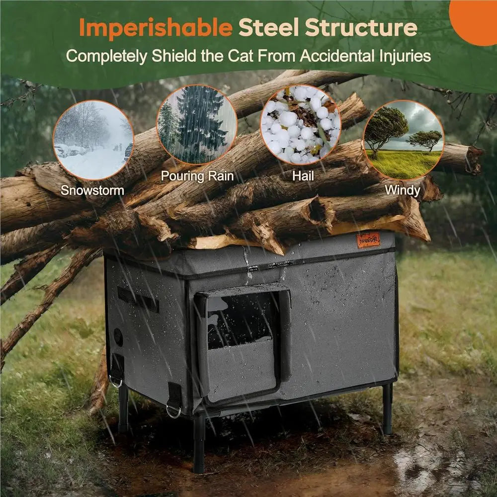 Durable Weatherproof Outdoor Cat House for Winter, Insulated Shelter for Medium Cats and Strays