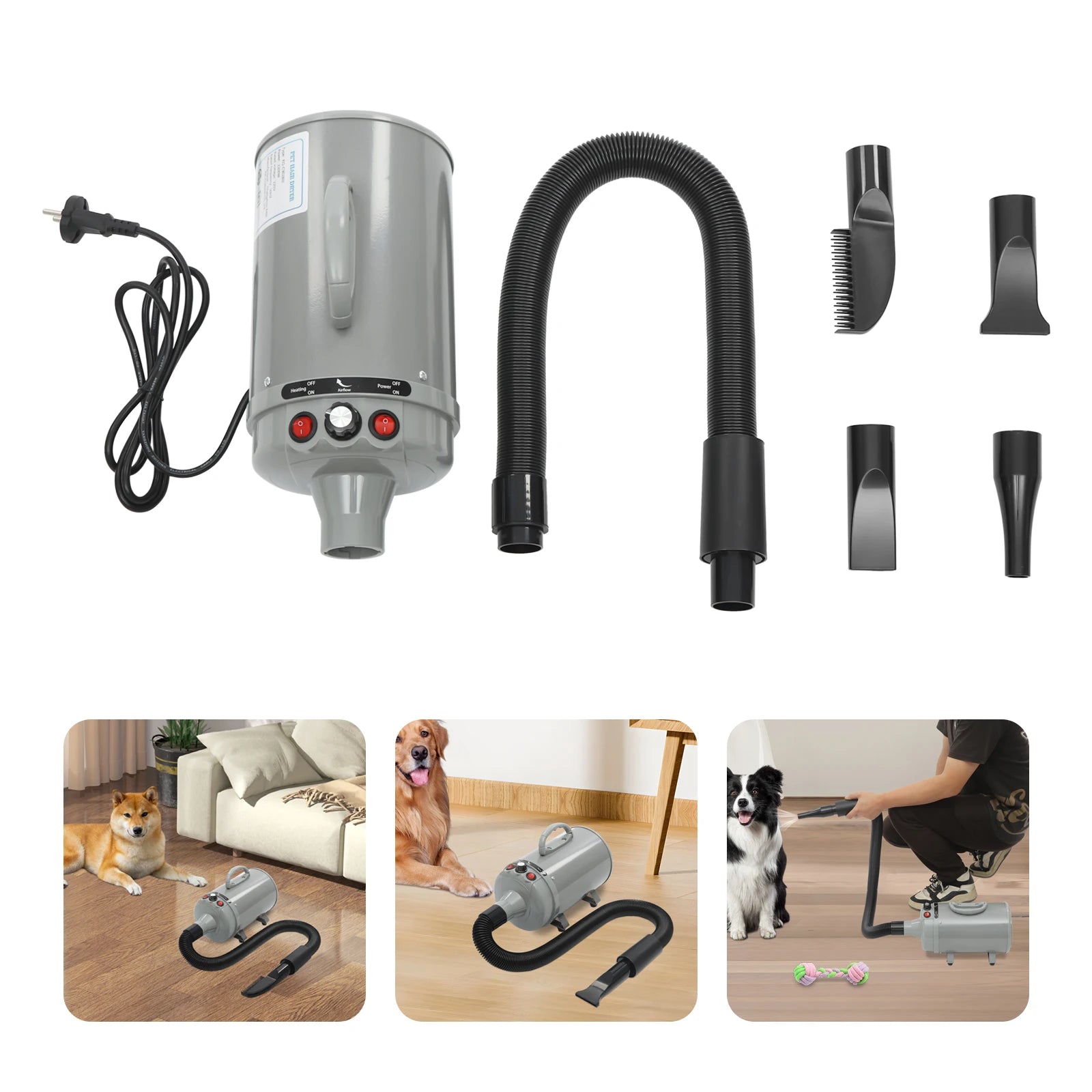 2200w High-Power Dog Blow Dryer Adjustable Wind Speed Cat Hair Dryer Professional Drier Pet Supplies for Pet Hair Grooming