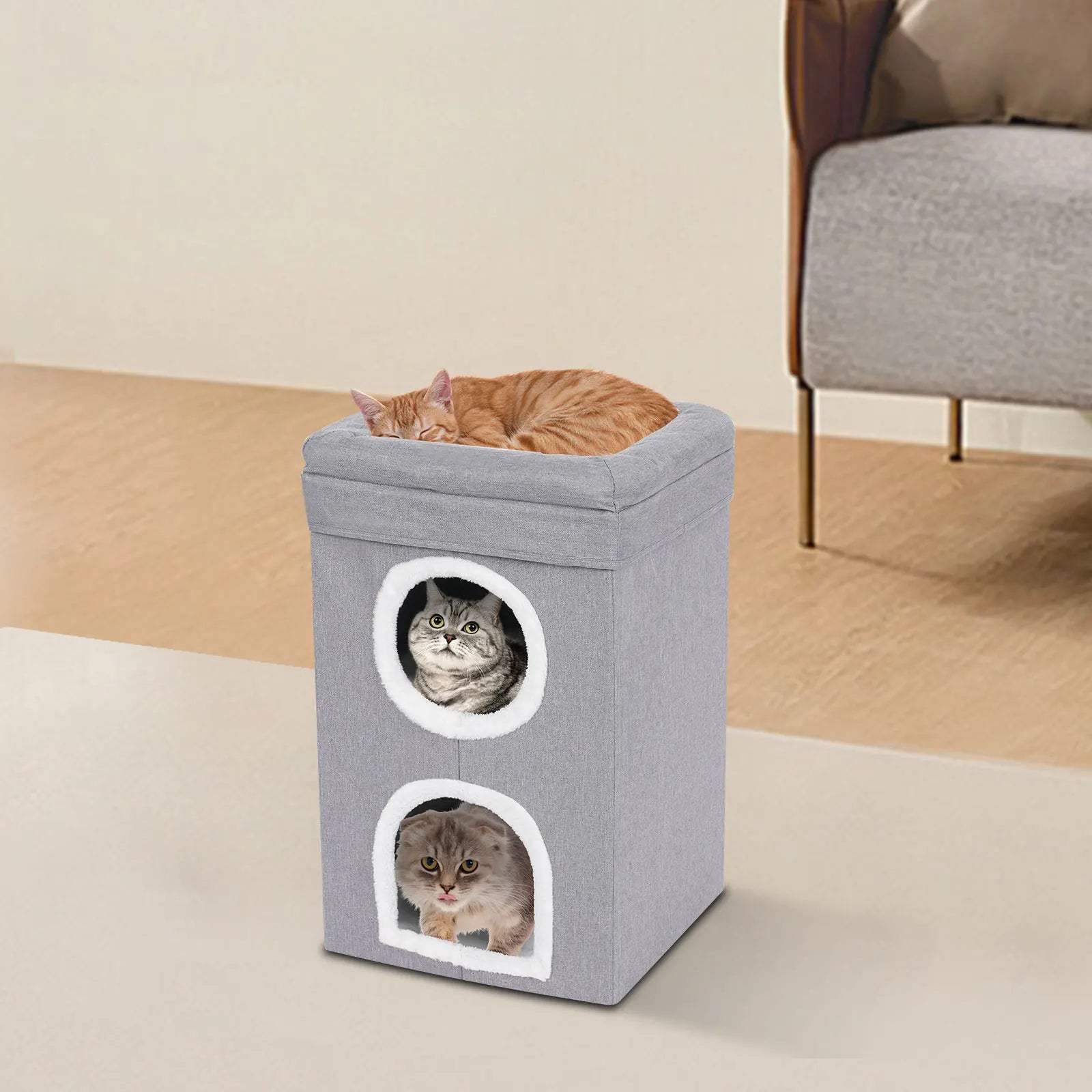 Cat House, Indoor Cat Bed, Cute Modern Cat Apartment, Folding Cat Nest - Grey，for Home Use, Pet Shop