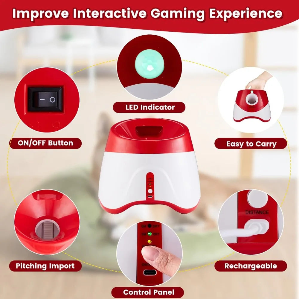 Automatic Dog Ball Launcher with Adjustable Throw Distance, Rechargeable Pet Toy for Interactive Play