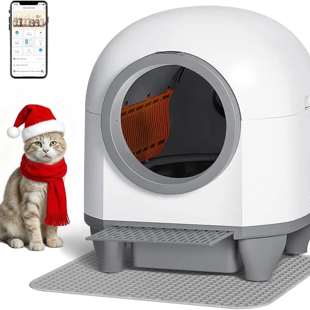 Smart Self-Cleaning Cat Litter Box, 90L High-Capacity, Multi-Cat Home, App-Enabled Safety, Litter Mat & Bag Included (Gray)